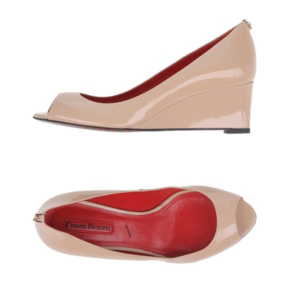 Cesare Paciotti Beige Leather Pump Open toe Wedge Shoes Sz US